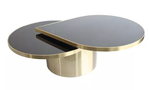 Stainless steel Coffee table Drop, brushed champion gold with black fglass